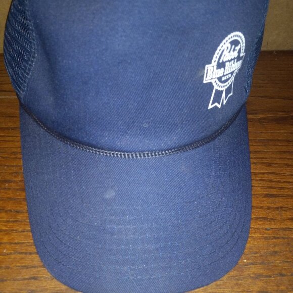 Vintage Pabst Blue Ribbon Beer Mesh Cap Hat Blue White  Adjustable - Picture 4 of 8